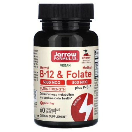 Jarrow Formulas, Vegan Methyl B-12 & Methyl Folate, Ultra Strength, Cherry, 60 Chewable Tablets in Pakistan