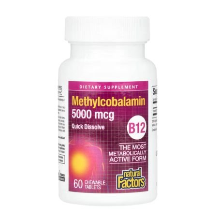 Natural Factors, B12, Methylcobalamin, 5,000 mcg, 60 Chewable Tablets in Pakistan